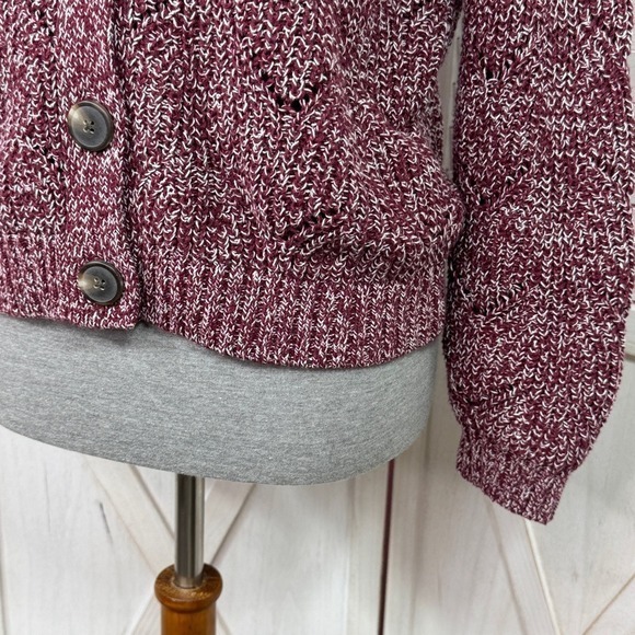 Old Navy Marled‎ Pointelle Knit V Neck Crop Cardigan Sweater Burgundy Red Small - Picture 8 of 14